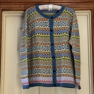 NWOT Alpaca Blue and Green Fair Isle Cardigan Sweater